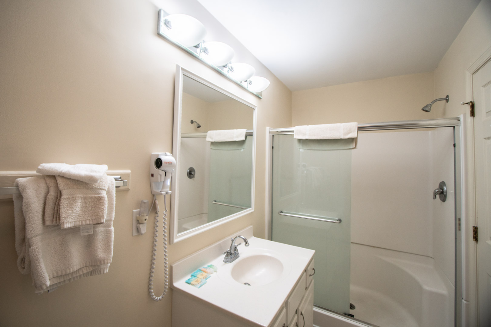 A clean bathroom at VRI's Club Ocean Villas II in Ocean City, Maryland.